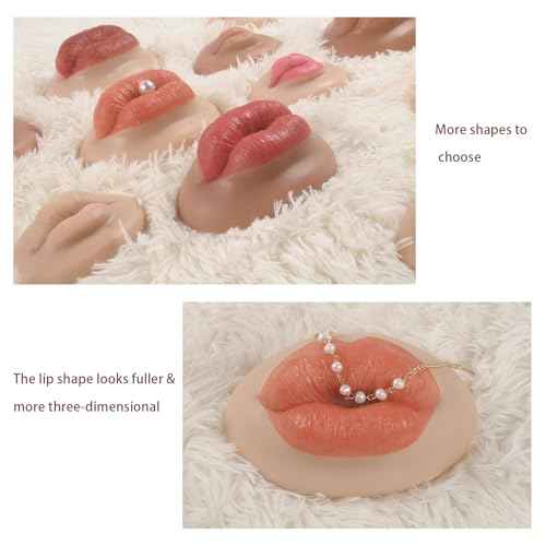 3D Silicone Fake Lips Large with Lipstick for Makeup Tattoo Practice Realistic Artificial Lip Mannequin for Beginners Artists (Sausage Shaped Lip,Tan)