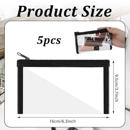 5 Pcs Small Clear Makeup Pouches, Waterproof Cosmetic Bag with Zipper Portable Cosmetic Case Travel Organizer Kit Storage Holder for Purse Lipstick Travel Makeup Bathroom Vacation Organizing (Black)