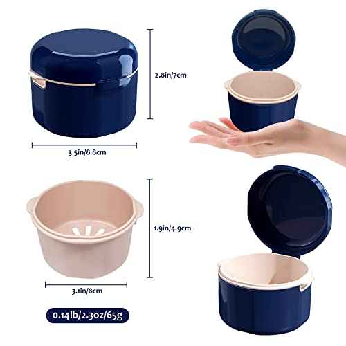 Denture Cup, Denture Bath, Denture Cups for Soaking Dentures, Denture Case with Lid, Denture Bath with Rinsing Basket, Easy to Carry and Clean Retainer Case Denture Cleaning kit