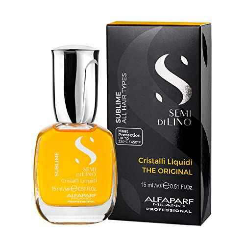 Alfaparf Milano Semi di Lino Sublime Cristalli Liquidi Hair Oil with Heat Protection - Smoothing Hair Serum with Frizz Control - Hair Shine Serum with Vitamin E & Color Fix Complex (0.51 Fl Oz)