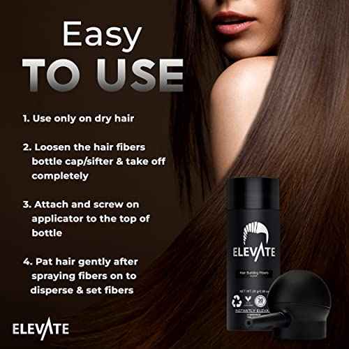 ELEVATE Hair Perfecting 2-in-1 Kit | Set Includes Natural Hair Thickening Fibers & Spray Applicator Pump Nozzle | Instantly Conceal & Thicken Thinning Balding Areas in Seconds Men & Women (Black)