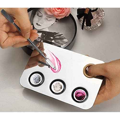 Makeup Mixing Palette, 6x4inch Stainless Steel Makeup Palette 3-well Nail-art Cosmetic Artist Mixing Palette with Makeup Spatula, Stocking Stuffers Christmas Gifts for Women