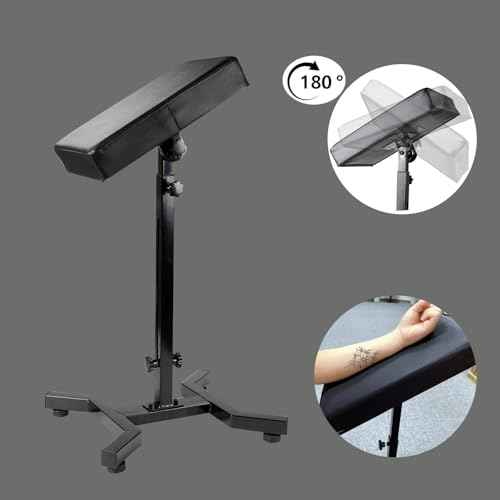 Tattoo Arm Rest, Tattoo Chair for client, Tattoo Armrest Stand, Four-corner base Stability Strongly, Adjustable Height, Thicken Soft Sponge Pad, Foldable Arm Rest