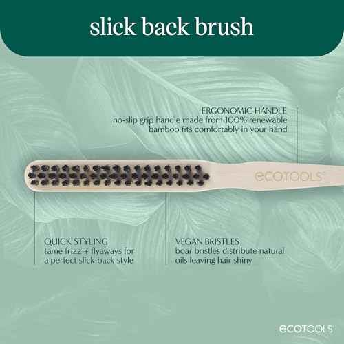 EcoTools Slick Back Hairbrush, Small Brush For The Perfect Ponytail Or Bun, Tease, Smooth, & Style Hair, Tame Frizz & Flyaways, Renewable Bamboo Handle & Vegan Boar Bristles, Cruelty-Free, 1 Count