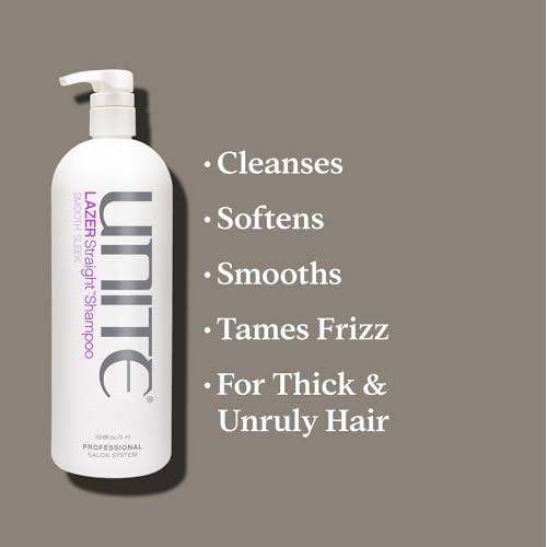 UNITE Hair - LAZER Straight Shampoo ? Sulfate-Free Shampoo for Thick, Coarse & Unruly Hair ? Cleanses, Tames Frizz, Softens, and Adds Shine ? Paraben-Free, Color-Safe, Vegan Formula, 33 Fl Oz
