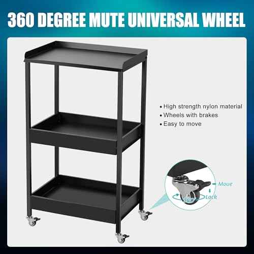 Poarmeey 3-Tier Tattoo Trolley Holder Stand with Tray and Tool Storage Platform Rolling Cart on Wheels for Tattoo Salon Spa Clinics Office Home Use