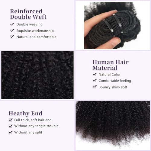 Mongolian Afro Kinky Curly Human Hair Bundles Afro Curly Weave Hair Extensions for Black Women Unprocessed Virgin Hair Afro Kinky Human Hair Bundles Natural Color (Afro Kinky Curly Bundles, 16 18 18)
