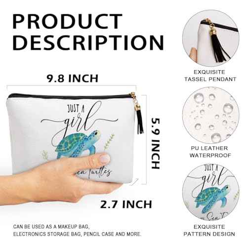 Turtle Sea Turtle Gifts for Women Makeup Bag, Sea Turtles Lovers Cosmetic Bags Funny Birthday Gifts for Loves Turtles Women Waterproof PU Leather Beach Bag Travel Toiletry