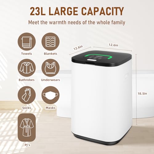Towel Warmer for Bathroom, 23L Large Towel Warmers, Heated Towel Warmer Bucket with LED Display, 3 Heating Modes, 20/40/60 Min, Auto Shut Off, Child Lock, Black
