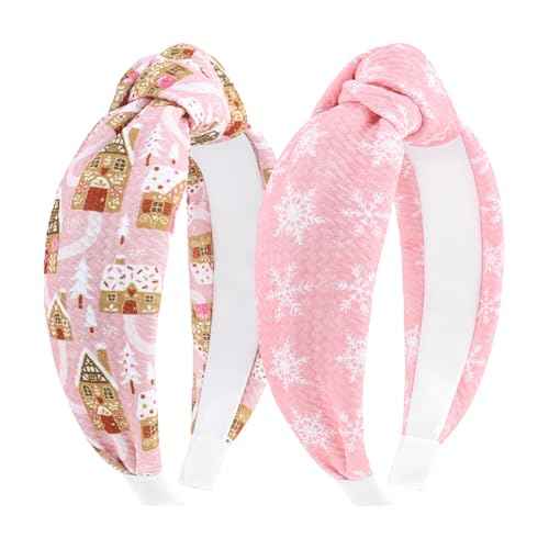 Christmas Knotted Headband for Women Christmas Tree Snowflake Headbands for Girls Snow Headband Christmas Headwear Hair Accessories Pink