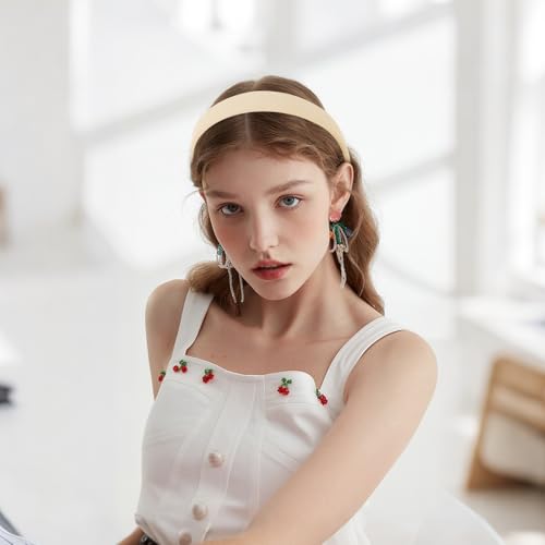 CURASA Headbands For Women Girls 3PCS Non Slip Satin Headbands Trendy Black White Head Bands Brown Neutral Hair Elastics Comfortable Wide Head Bands Stretchy Hairbands Plain Solid Hair Accessories