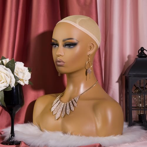 Mannequin Head with Shoulders Realistic Manikin Head With Freckles for Display and Styling for Wigs, Jewelry, and Clothing DC410