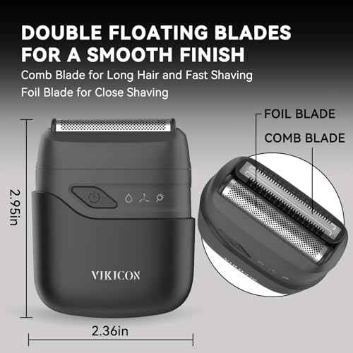 VIKICON¢ç Electric Foil Shavers for Men, Compact Travel Face Shaver, Mini Razor for Shaving Face, Portable On-The-Go Shaver w/Dual Floating Blades, Close Shave Stubble Trimmer USB-C, Gifts for Dad Him