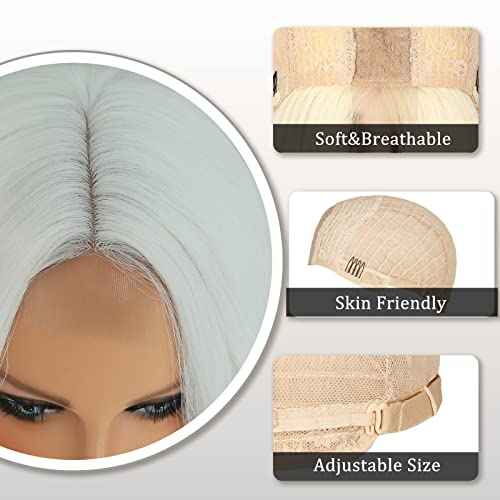 White Wig - Long White Wavy Wigs for Women Middle Part Cosplay Wigs 26 inch Natural Curly Synthetic Wig Heat Resistant Fiber Wigs for Daily Party Use