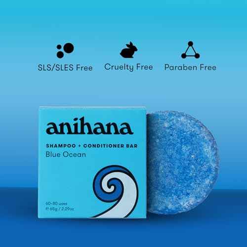 ANIHANA Shampoo and Conditioner Bar for Regular Normal Hair, Clean, Purifying, Natural, Healthy Look and Shine, Paraben Free, Blue Ocean, 2.29 oz