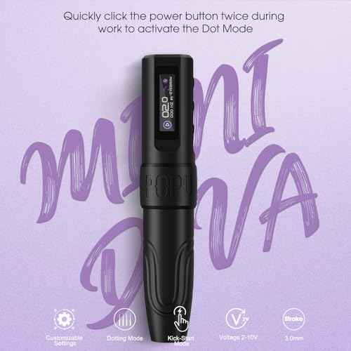 Smp Wireless Tattoo Machine Coreless Motor 3.0mm Stroke Permanent Makeup Tattoo Rotary Pen with Extra 800mAh Supply for Lips Eyebrow Hair Scalp Eyeliner Tattoo Gun Kit Starter Black(MINI DIVA)