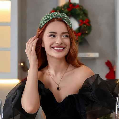 Christmas Headband for Women Girls, Christmas Stripes Hair Band Wide Top Knot Green Hair Accessories Non Slip Headband Winter Xmas Party Costume Cosplay Supplies New Year Decoration