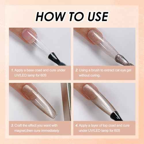 ADHERE Cat Eye Gel Nail Polish Set, Holographic Glitter 7 Colors with Magnet Stick and Brush Gel Polish Soak Off Led Gel Polish Kit Nail Art Gel Manicure Salon DIY Gifts