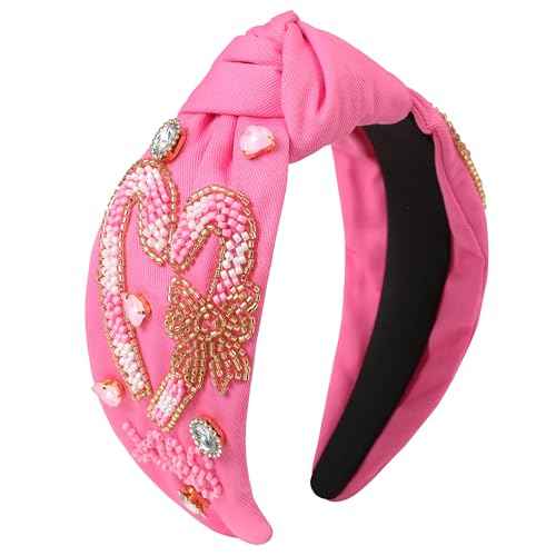 Valentine¡¯s Day Headband for Women Girls Valentines Beaded Heart Headband Glitter Red Pink Jeweled Knotted Hairband Galentines Valentines Day Gifts Heart Hair Accessories