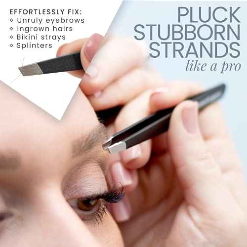 Tweezer Guru Tweezers for Women Facial Hair & Men ? Precision Slant-Pointed Eyebrow Tweezer for Ingrown Hair, Blackhead & Splinter Removal (Black)