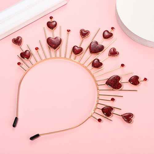 Valentines Day Heart Headband for Women Girls Red Hearts Crown Tiara Hairband Headpiece Halloween Cupid Costume Festival Carnival Holiday Party Favors