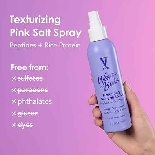 V&Co. Beauty Wave Babe Texturizing Pink Salt Spray ? Beach Wave Spray for Wavy Hair with Himalayan Pink Salt & Peptides ? Lightweight Texturizing & Volumizing Mist for Soft, Touchable Texture ? 6 oz