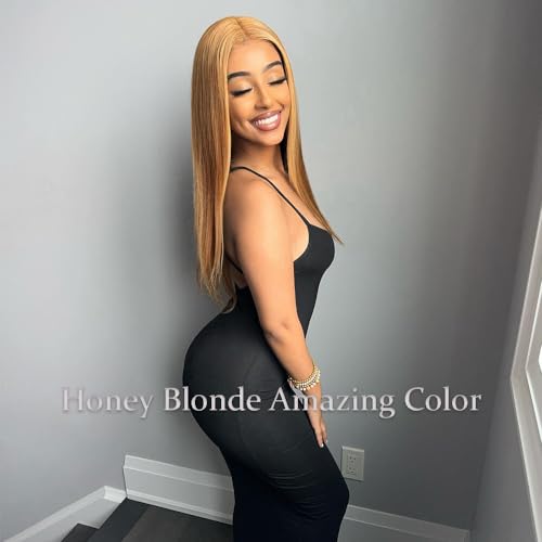X-TRESS Honey Blone Bundle Human Hair Color #27 Hair Weave Straight for Women 100% Brazilian Virgin Remy Hair in Hair Extension Human Hair Weave Daily Use (24 Inch)
