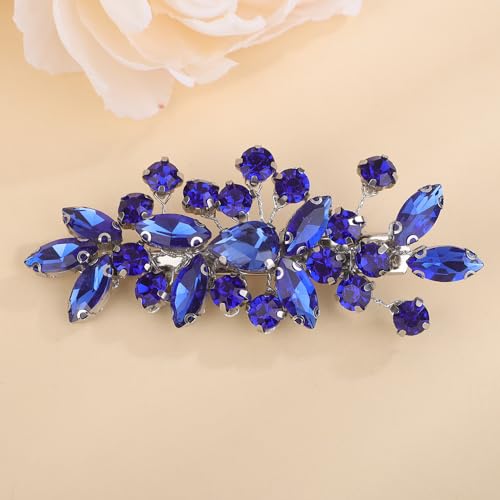 Teyglen Blue Rhinestone Hair Clip Bridal Crystal Hair Barrette for Women Sparkly Hair Piece Wedding Hair Clips Hair Accessories for Women (Blue)