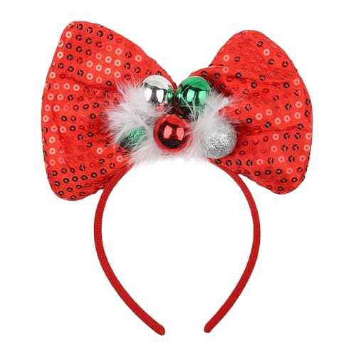Doneace Christmas Bow Headband Red Sequins Hair Bands Glitter Green Bell Bowknot Headdress Design Christmas Hair Accessories for Women Girls Xmas New Years Festival Holiday Party Supplies