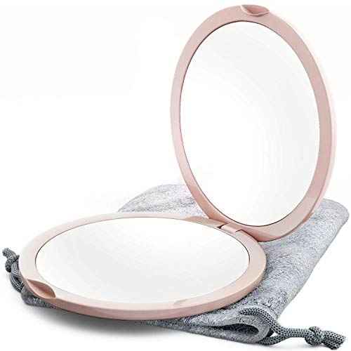 Mavoro Magnifying Compact Mirror | 1x/10x Magnification | 4" Small Pocket Purse Double Sided Travel Makeup Mirror | Folding Portable Hand Compact Mirror for Handbag and Purses (Millennial Pink)
