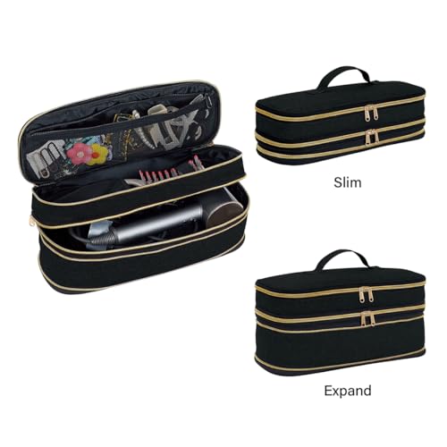Hair Dryer Travel Carrying Case, Curling Iron Storage Bag, Slim Expandable Handheld Dual-Layer Travel Storage Bag for Dryer/Hair Tool Organizer/Style Organizer
