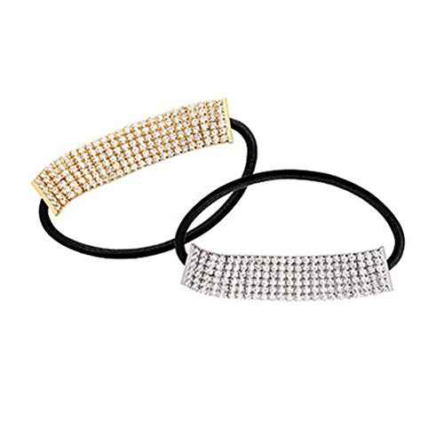 Ruihfas 2Pcs Designer Fashion Elastic Rhinestone Hairtie Ponytail Holder Headband Hair Ties Accessories for Women Girls Hair Band Scrunchies