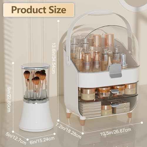 Makeup Organizer, skincare Organizers with Drawers and Lid, Makeup Organizer for Vanity with Handle for Vanity, Dresser, Bathroom Countertop, Christmas Gifts for Teen Girls Countertop(Silver)
