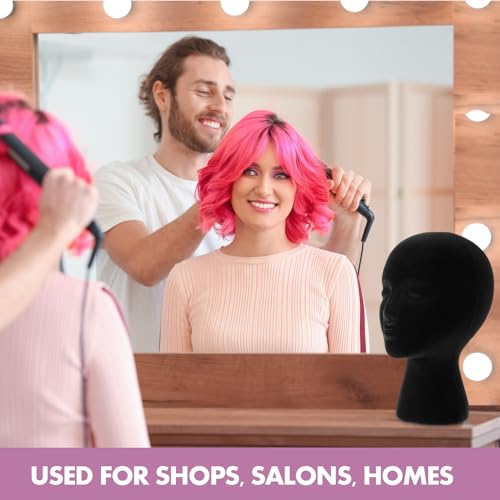 Gisafai 6 Pcs Foam Wig Head with 50 Pcs T Pins Female Foam Mannequin Wig Stand and Holder 11 Tall Cosmetics Model Head Display Hair, Hats Hairpieces Display for Home Travel Salon(Black)