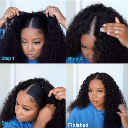 Sunber V Part Wig Human Hair Glueless Wig Kinky Curly Upgrade No Leave Out Vpart Afro Kinky Curly Wigs 150% Density Glueless Clip in Half Wigs No Glue No Sew in Beginner Friendly 16Inch