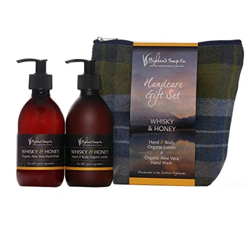 The Highland Soap Company Hand Care Gift Set, Organic Hand Wash & Lotion Set (Whisky & Honey)