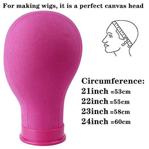 22 Inch Canvas Block Head Pink Wig Head with Wig Stand Tripod Mannequin Head Stand for Wigs Trimming Making Display.(22 Inch Pink)