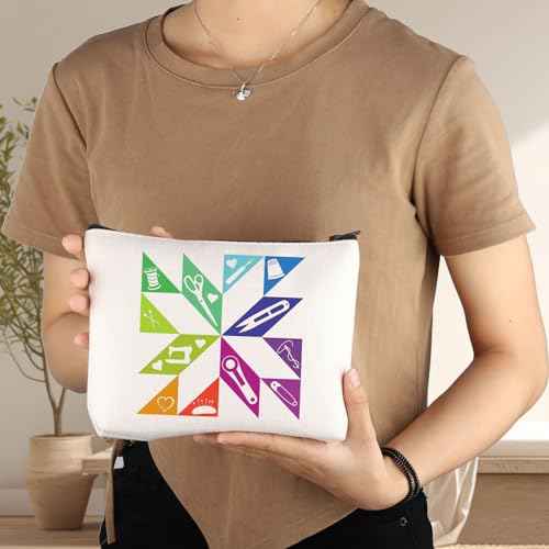G2TUP Quilting Block Makeup Bag Quilter Gifts Quilt Square Zipper Bag Seamstresses Gifts Quilting Lover Zipper Bag (Quilting)