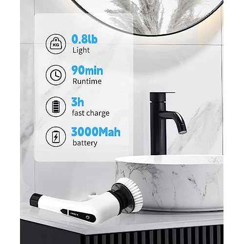 Electric Spin Scrubber Cleaning Brush: Cordless Power Shower Scrubber for Cleaning Bathroom Tub Tiles Car with Long Handle | Portable E Spin Bathtub Spinning Cleaner Scrub Brush Household Use Supplies