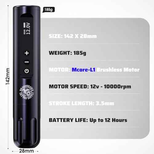 Dragonhawk Tattoo Gun Kit Cordless L1 Tattoo Pen Machine Pro Complete Tattoo Kit Black Inks Brushless Motor 3400mAh Battery Supply for Beginner