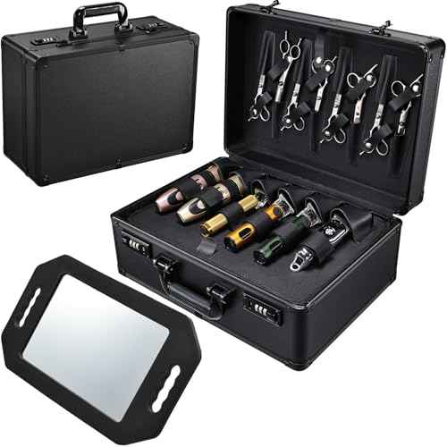 Barber Accessories Case, Profesional Barbers Briefcase Tool Case, Barber Cases for Clippers and Supplies, Hair Scissors Clippers Trimmer Organizer, Barbers Suitcase with Code Lock (Matte Black)