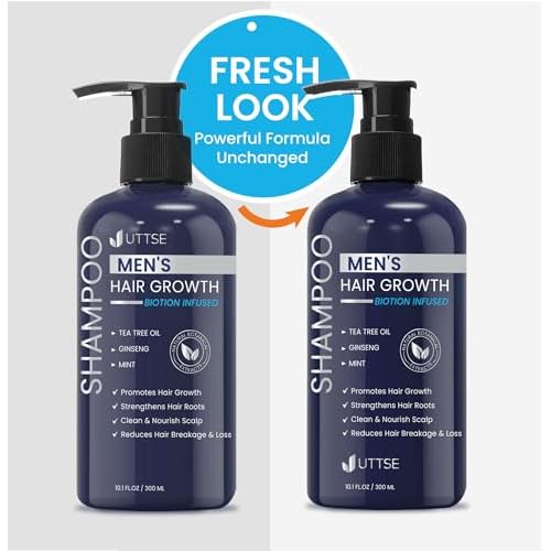 Biotion Hair Growth Shampoo for Men: Natural Thickening Shampoo with Tea Tree Oil Ginseng Mint for Hair Loss and Thinning Hair - 10.1 fl.oz, Dark Blue