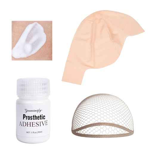 Latex Bald Cap SFX Makeup Kit,Bald Wig Cap with Skin Water-Based Acrylic Adhesive(Bonding Skin Glue) for Men Adult,Bald Caps Perfect for Halloween Costumes, Cosplay, and Theater