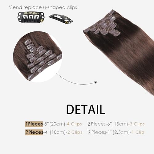 Extensions Brown Real Human Hair Darkest Brown 100g Invisible Removable Thick Straight Fishing Line 8 Pieces Per Set Clip in Extensions Human Hair (4# clip in human hair, 22 inches-100g)