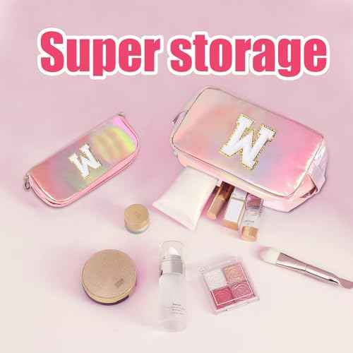 Personalized Initial Makeup bag for woman,Travel Makeup Bag,Gift for Women,Mom,Monogram Preppy Makeup Bag Cosmetic Bag Set (Letter M)