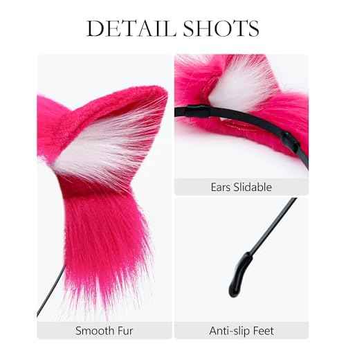 Handmade Fur Fox Wolf Cat Ears Headwear Fancy Dress Cosplay Animal Furry Ears Head Accessories for Halloween