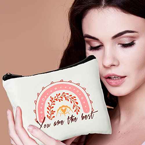 Mumufy 50 Pcs Rainbow Cosmetic Bags for Women Bulk Inspirational Makeup Bags Gift with Zipper Motivational Quotes Travel Canvas Waterproof Pouch for Women Teacher Christmas Party Supplies