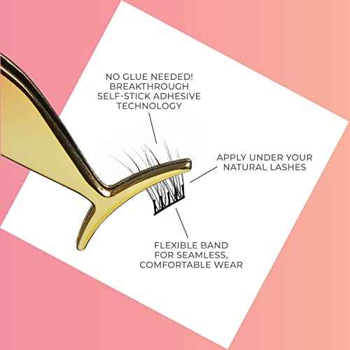 KISS imPRESS Falsies Self Adhesive Eyelashes, Press On Lashes, 12mm-14mm Glam Volume Lashes, Black, No Glue Needed, Invisible Band, 36 Lash Clusters & Non-Stick Applicator - Voluminous