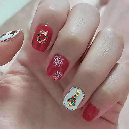 Wokoto 30 Pcs 3D Nail Charms - Christmas Tree, Candy Bells, Snowflakes Rhinestones for Nail Art