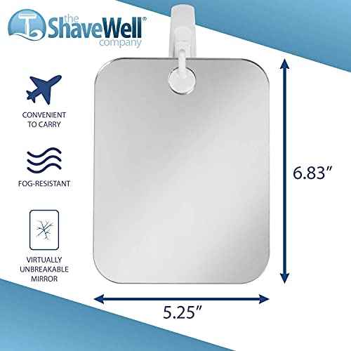 Shave Well Deluxe Anti-Fog Shaving Mirror | Fogless Hanging Bathroom Shower Mirror with Handheld Option for Men and Women | Includes Long-Lasting Removable Adhesive Hook for Wall